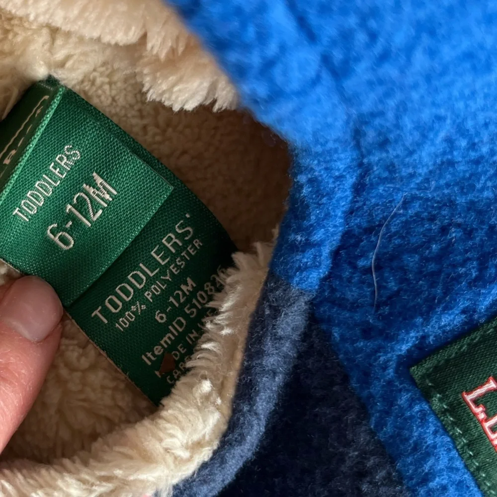 L.L. Bean Royal Blue and Navy Kids Fleece Pom Hat with Mittens